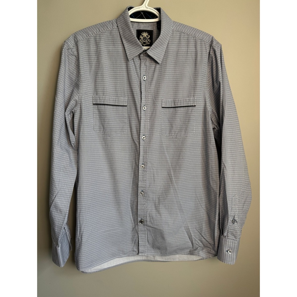 English Laundry Geometric Print Button Up Shirt Blue White L Mod Indie Preppy